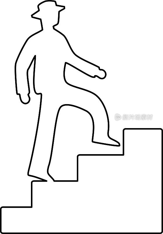 简单的人轻轻爬楼梯，线条绘制/插画素材(矢量插画)